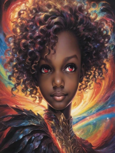 fantasy portrait,archangel,fire angel,afroamerican,fantasy art,q30,rosa ' amber cover,mystical portrait of a girl,ori-pei,sci fiction illustration,fantasia,fae,afro-american,harpy,fantasy woman,ebony,baroque angel,african american woman,angel,maria bayo