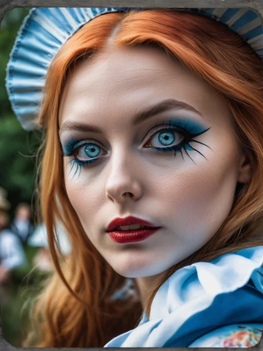 vintage makeup,peacock eye,victorian lady,women's eyes,painted lady,eyes makeup,fairy peacock,retro woman,ojos azules,blue peacock,cigarette girl,the carnival of venice,body painting,vintage woman,redhead doll,women's cosmetics,bodypainting,makeup artist,fantasy woman,portrait photographers