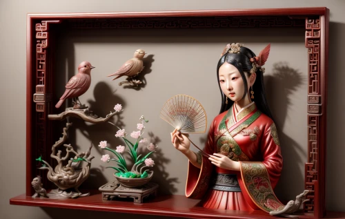 chinese art,oriental painting,wood carving,china cabinet,chinese screen,incense burner,glass painting,decorative art,decorative frame,japanese art,diorama,painter doll,meticulous painting,floral and bird frame,incense with stand,display case,handicrafts,ornamental fish,orientalism,dollhouse accessory
