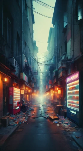 kowloon city,hanoi,alleyway,alley,hong kong,cyberpunk,kowloon,busan night scene,shanghai,world digital painting,slum,blind alley,the street,digital compositing,narrow street,vietnam,cairo,souk,taipei,istanbul