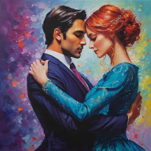romantic portrait,dancing couple,ballroom dance,young couple,oil painting on canvas,argentinian tango,amorous,two people,oil painting,art painting,latin dance,tango,beautiful couple,salsa dance,couple in love,waltz,man and woman,romantic scene,oil on canvas,love couple,Illustration,Paper based,Paper Based 15