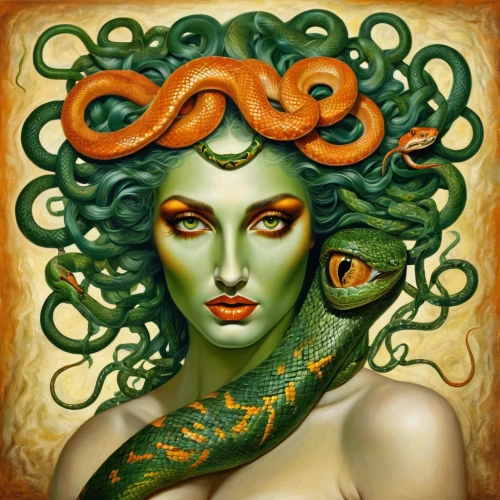 medusa,medusa gorgon,gorgon,anahata,green snake,dryad,serpent,the zodiac sign pisces,green tree python,green mamba,tendril,green tree snake,snake charming,green mermaid scale,zodiac sign libra,tentacles,siren,tendrils,zodiac sign gemini,tentacle,Illustration,Realistic Fantasy,Realistic Fantasy 40