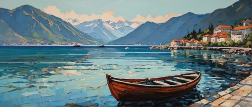 boat landscape,coastal landscape,sognefjord,small boats on sea,fishing boats,sea landscape,riva del garda,boat on sea,fjord,wooden boats,landscape with sea,montenegro,sochi,sailing boats,boats,rowboats,lake thun,fjords,antalya,oil painting on canvas,Conceptual Art,Oil color,Oil Color 08