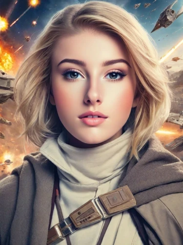 fighter pilot,x-wing,cg artwork,solo,republic,starwars,sci fi,jedi,portrait background,sci fiction illustration,blonde woman,star wars,lost in war,lando,pixie-bob,storm troops,photoshop manipulation,digital compositing,silver arrow,strong military,Photography,Realistic