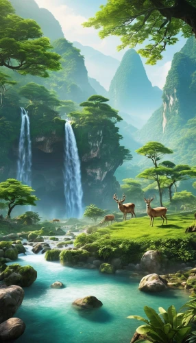 cartoon video game background,landscape background,fantasy landscape,forest background,forest landscape,background view nature,background with stones,mountain scene,cartoon forest,children's background,forest animals,japan landscape,background screen,world digital painting,green forest,backgrounds,idyllic,fantasy picture,nature landscape,full hd wallpaper,Photography,General,Realistic