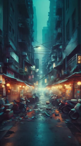 kowloon city,kowloon,hong kong,world digital painting,destroyed city,hanoi,busan night scene,digital compositing,post-apocalyptic landscape,cyberpunk,photomanipulation,street canyon,alleyway,apocalyptic,rescue alley,wuhan''s virus,post apocalyptic,shanghai,sci fiction illustration,taipei