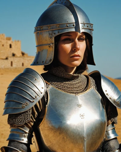 joan of arc,female warrior,breastplate,heavy armour,equestrian helmet,knight armor,armour,cuirass,steel helmet,warrior woman,swordswoman,protective clothing,bactrian,armor,iron mask hero,carapace,female hollywood actress,armored,biblical narrative characters,crusader,Conceptual Art,Sci-Fi,Sci-Fi 17
