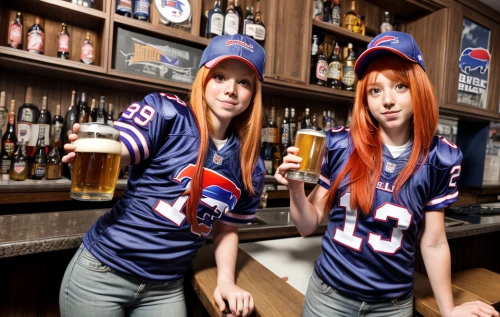 nfl,barmaid,national football league,redheads,vodka red bull,barware,cowgirls,football fan accessory,barstools,sports drink,super bowl,alcoholic drinks,american whiskey,beer bottles,female alcoholism,sports uniform,alcoholic beverages,women's football,beer match,energy drinks