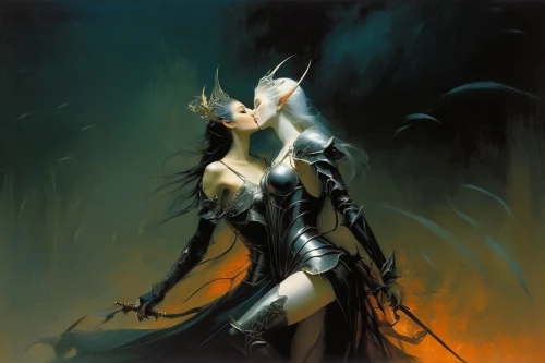 dark elf,heroic fantasy,huntress,swordswoman,sorceress,the enchantress,horn of amaltheia,fantasy woman,widow spider,seven sorrows,queen of the night,priestess,fantasy art,the snow queen,dance of death,rusalka,angel of death,elven,oryx,bows and arrows