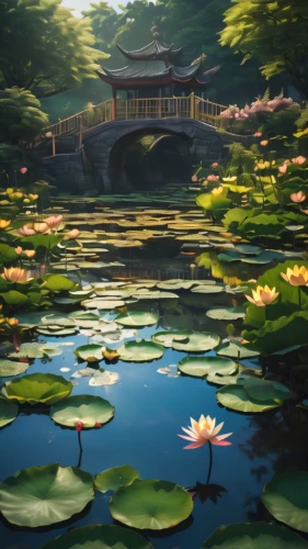 lotus pond,lily pond,lotus on pond,golden pavilion,water lotus,the golden pavilion,water lilies,white water lilies,pond flower,lotuses,lotus flowers,japanese garden,lilly pond,japan garden,oriental painting,lily pads,waterlily,japan landscape,lotus blossom,water lily,Photography,General,Fantasy