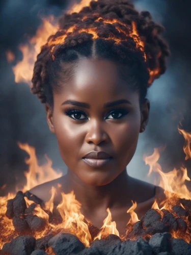 african woman,fire angel,nigeria woman,african american woman,ebony,fire background,fire siren,black woman,african,afro-american,tiana,afroamerican,moana,mystical portrait of a girl,fiery,fire artist,flame of fire,burning hair,afire,nigeria,Photography,Cinematic