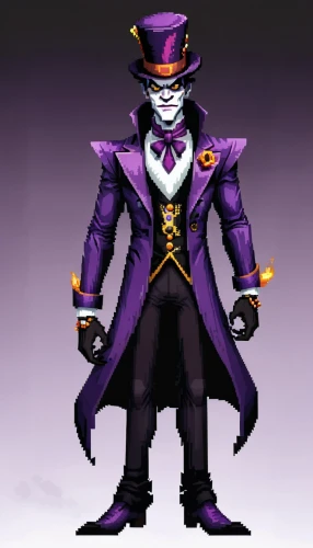 ringmaster,dodge warlock,rorschach,magistrate,magician,top hat,hatter,joker,scare crow,count,masquerade,skeleltt,undead warlock,specter,suit of spades,rich purple,aristocrat,villain,phantom,stylized macaron,Unique,Pixel,Pixel 01