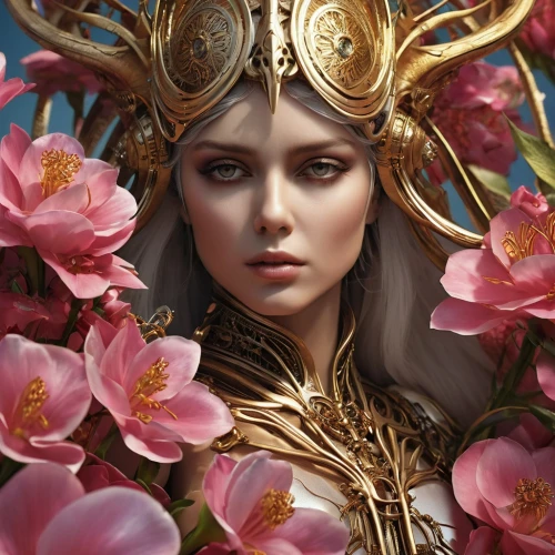 fantasy portrait,elven flower,fantasy art,spring crown,golden wreath,golden crown,laurel wreath,headpiece,the enchantress,headdress,faery,dryad,priestess,flora,crown of thorns,fantasy picture,fairy queen,faerie,gold crown,amaryllis,Photography,General,Realistic