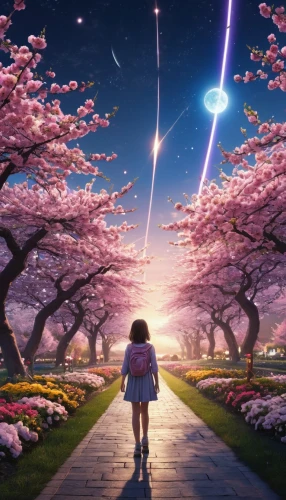 japanese sakura background,sakura background,cosmos,cosmos field,cosmos wind,star sky,starlight,flowers celestial,falling stars,star flower,celestial phenomenon,sakura trees,shooting star,falling star,fairy galaxy,sky rose,shooting stars,sakura blossom,sakura,star winds,Photography,General,Realistic