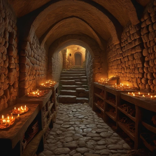 catacombs,crypt,wine cellar,cave church,hall of the fallen,sacrificial candles,cellar,empty tomb,candlelights,burial chamber,dungeon,candlemaker,candles,votive candles,fireplaces,medieval,apothecary,burning candles,sepulchre,candlelight,Illustration,Realistic Fantasy,Realistic Fantasy 27