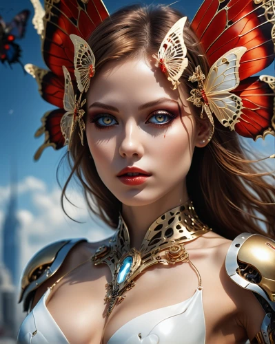 fantasy art,faery,cupido (butterfly),fantasy portrait,vanessa (butterfly),faerie,fairy queen,flower fairy,fantasy woman,butterfly background,fantasy girl,ulysses butterfly,hesperia (butterfly),little girl fairy,3d fantasy,fantasy picture,tiger lily,fairy,feather headdress,antasy,Photography,General,Realistic