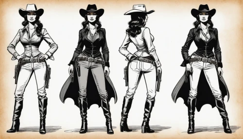 cowboy silhouettes,cowgirls,cowboy bone,cowgirl,wild west,western riding,gunfighter,western,cowboy,country-western dance,western pleasure,cowboys,costume design,revolvers,straw hats,stilts,stetson,suit of spades,fashion illustration,the hat-female,Illustration,Black and White,Black and White 10