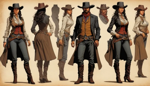cowboy silhouettes,gunfighter,wild west,western,revolvers,western riding,cowgirls,costume design,cowboy bone,cowboy beans,women's clothing,steampunk,western pleasure,cowboys,stetson,sheriff,cowboy,country-western dance,the hat-female,cowgirl,Illustration,American Style,American Style 02