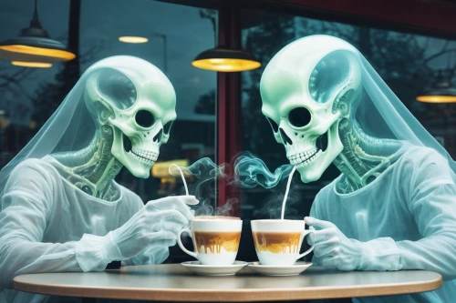 halloween coffee,woman drinking coffee,drinking coffee,coffee background,coffee shop,cups of coffee,neon coffee,coffee break,the coffee shop,coffee zone,hot drinks,caffeine,skeletons,coffee time,drink coffee,hot beverages,hot drink,halloween ghosts,coffee with milk,espresso,Photography,Artistic Photography,Artistic Photography 07