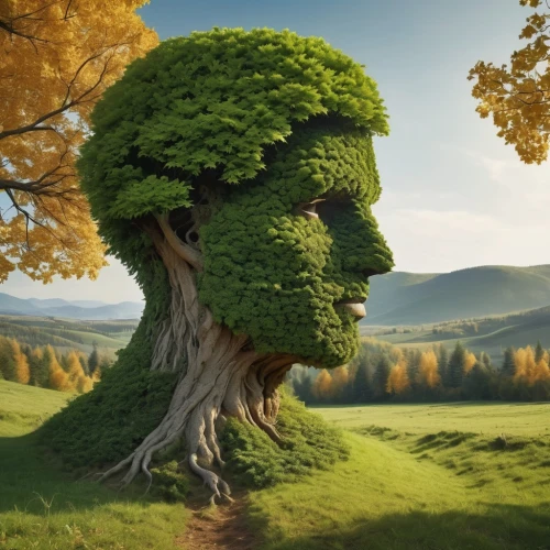 nature art,tree thoughtless,tree face,nature and man,people in nature,environmental art,art forms in nature,mother nature,photoshop manipulation,green tree,mother earth,photo manipulation,surrealism,photoshop creativity,girl with tree,thinking man,head of lettuce,3d fantasy,aaa,magic tree,Photography,General,Realistic