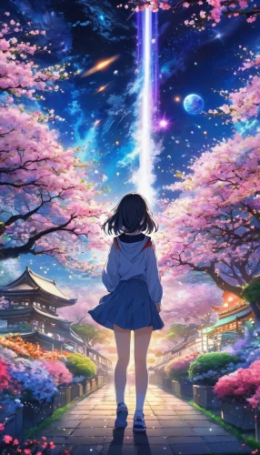 japanese sakura background,sakura background,violet evergarden,would a background,falling stars,芦ﾉ湖,llenn,cosmos wind,music background,falling star,magical,tsumugi kotobuki k-on,star sky,shirakami-sanchi,torii,cosmos,rainbow and stars,sakura blossom,luminous,dream world,Illustration,Japanese style,Japanese Style 04