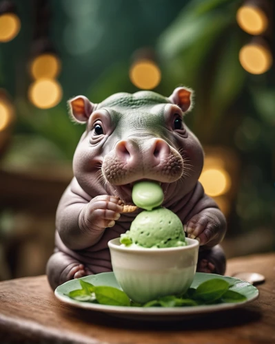 teacup pigs,hippo,hippopotamus,pot-bellied pig,mini pig,aquafaba,food photography,bulbasaur,frog cake,spumoni,matcha,pistachio ice cream,green animals,korokke,crème de menthe,pistachio,green frog,babi panggang,anthropomorphized animals,baby playing with food,Photography,General,Cinematic