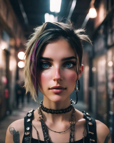 cyberpunk,punk,grunge,punk design,streampunk,neon makeup,harley quinn,lis,tattoo girl,cyborg,girl portrait,harley,renegade,2d,black eyes,cosmetic,tracer,katana,vada,piper,Photography,Natural