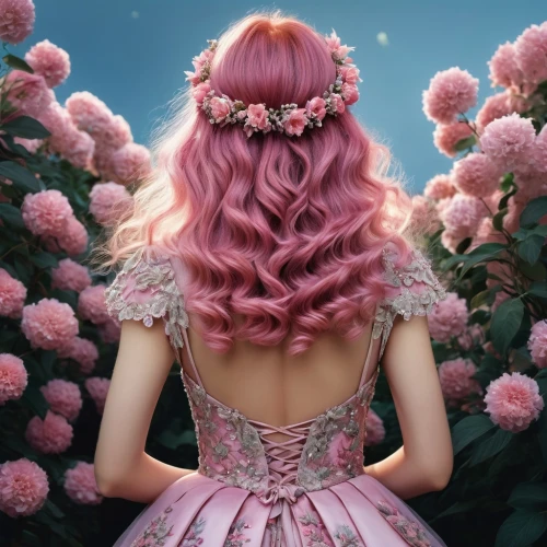 rapunzel,girl in a wreath,flower fairy,fairy queen,ipê-rosa,rosa 'the fairy,pink hair,wonderland,girl in flowers,rosa ' the fairy,fae,peach rose,blooming wreath,sky rose,wreath of flowers,kahila garland-lily,quinceañera,spring crown,pink beauty,pink lady,Photography,Fashion Photography,Fashion Photography 19