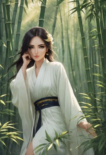 geisha,vietnamese woman,geisha girl,oriental princess,bamboo forest,bamboo,bamboo flute,miss vietnam,oriental girl,scent of jasmine,jasmine bush,wild jasmine,oriental painting,bamboo plants,asian vision,jasmine blossom,yamada's rice fields,rice paddies,japanese woman,a beautiful jasmine,Photography,Cinematic