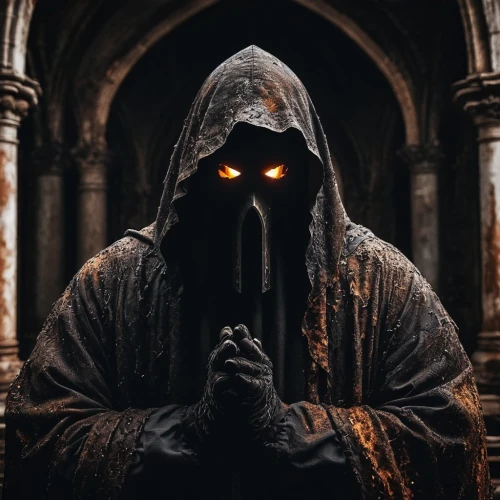 hooded man,death god,archimandrite,sepulchre,grimm reaper,priest,the abbot of olib,nuncio,grim reaper,cloak,pall-bearer,dark art,haunted cathedral,occult,dark gothic mood,elder,neophyte,dodge warlock,prophet,man praying,Photography,Artistic Photography,Artistic Photography 13