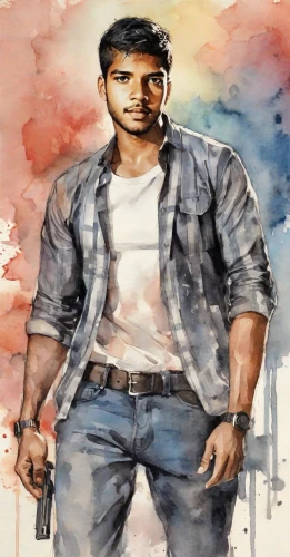 jeans background,mahendra singh dhoni,kabir,watercolor background,portrait background,mass,denim background,smoke background,male character,big hero,virat kohli,carpenter jeans,che,blue-collar worker,jawaharlal,devikund,thavil,custom portrait,photo painting,construction worker,Digital Art,Watercolor