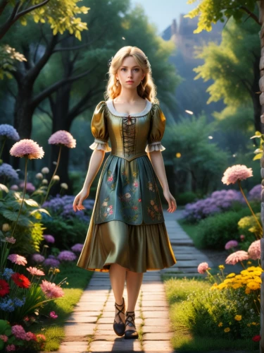fantasy picture,fairy tale character,alice in wonderland,girl in the garden,fantasy portrait,alice,rapunzel,fantasy art,cinderella,girl in flowers,world digital painting,rosa 'the fairy,jessamine,girl walking away,faerie,girl picking flowers,woman walking,fairytale characters,wonderland,fantasy woman,Photography,General,Realistic