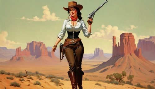 cowgirl,cowgirls,wild west,western,western riding,gunfighter,american frontier,western film,western pleasure,cowboy bone,cowboy mounted shooting,southwestern,country-western dance,girl with gun,girl with a gun,woman holding gun,ranger,countrygirl,cowboy,desert rose,Illustration,Retro,Retro 10