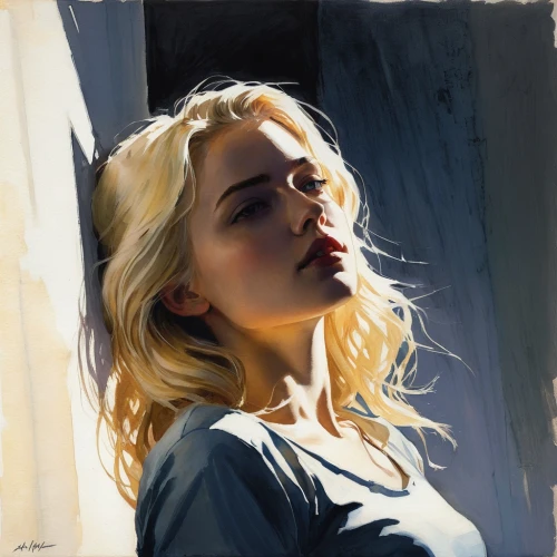 blonde woman,girl portrait,oil painting,portrait of a girl,young woman,woman portrait,mystical portrait of a girl,blonde girl,oil painting on canvas,blond girl,romantic portrait,artist portrait,italian painter,girl in a long,portrait of christi,blonde woman reading a newspaper,fineart,girl studying,oil on canvas,oil paint,Illustration,Paper based,Paper Based 05