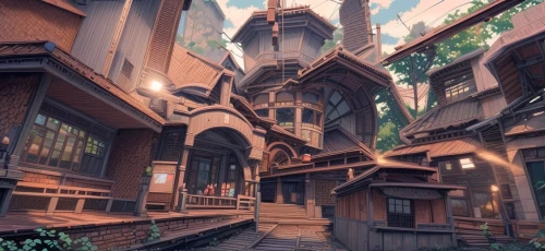 wooden houses,abandoned place,3d fantasy,fairy tale castle,escher village,crooked house,wooden construction,lostplace,hanging houses,fairy village,abandoned places,medieval architecture,witch's house,mountain settlement,fantasy city,knight village,popeye village,beautiful buildings,lost place,wooden house