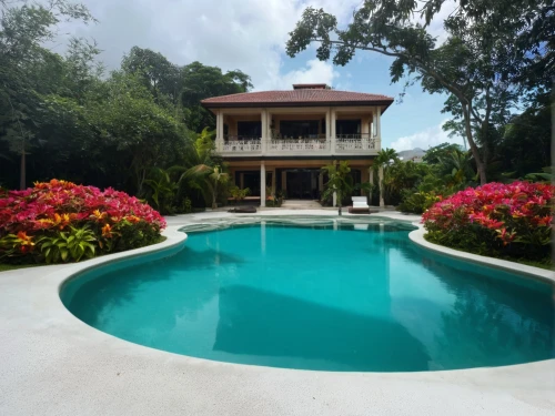 pool house,florida home,holiday villa,hacienda,luxury property,bendemeer estates,tropical house,outdoor pool,mansion,villa,beautiful home,private house,swimming pool,luxury home,jamaica,private estate,house by the water,dunes house,garden elevation,summer house