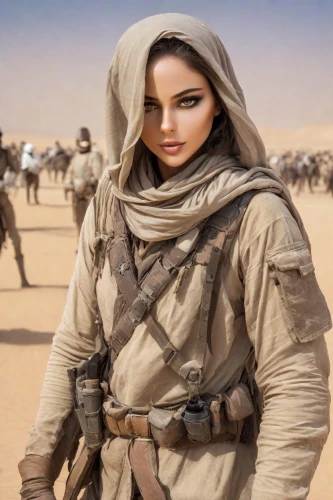 arabian,female warrior,sahara,hijaber,desert background,arabia,warrior woman,desert rose,arab,sahara desert,khaki,capture desert,nomad,assassin,desert flower,muslim woman,kosmea,lara,princess leia,hijab,Photography,Realistic