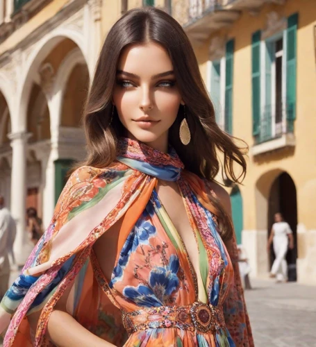 colorful floral,hallia venezia,september in rome,floral,boho,vintage floral,kimono,valentino,beautiful girl with flowers,bella rosa,floral dress,bohemian,tuscan,colorful,robe,hippie fabric,model beauty,floral with cappuccino,vibrant color,italian style,Photography,Cinematic