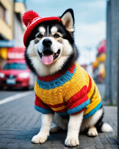 cheerful dog,malamute,sakhalin husky,alaskan malamute,dog clothes,welsh corgi cardigan,canadian eskimo dog,husky,swedish lapphund,akita inu,finnish lapphund,animals play dress-up,siberian husky,shiba inu,christmas sweater,cute puppy,knit hat,shiba,huskies,pomeranian,Photography,General,Fantasy