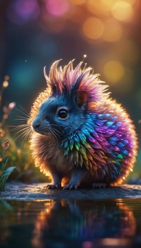 rainbow rabbit,hedgehog,fairy peacock,whimsical animals,hedgehog child,young hedgehog,amur hedgehog,guinea pig,pompom,color rat,hedgehogs,flower animal,pomeranian,silkie,guineapig,feathery,pom-pom,new world porcupine,knuffig,peacock,Photography,General,Commercial