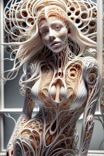 biomechanical,fractals art,medusa,mandelbulb,fractal design,filigree,fractalius,dryad,bodypaint,tendrils,sci fiction illustration,computer art,fractal art,cybernetics,bodypainting,rapunzel,woman sculpture,wireframe,gradient mesh,lattice