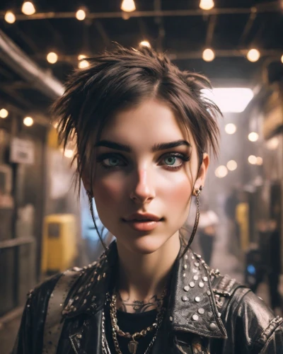 cyberpunk,punk,lara,streampunk,tracer,grunge,doll's facial features,leather jacket,girl portrait,women's eyes,natural cosmetic,cyborg,beatnik,woman face,model beauty,fashion street,lis,mystical portrait of a girl,female model,dystopian,Photography,Natural