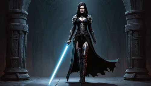 dark elf,darth talon,sorceress,swordswoman,the enchantress,gothic woman,lightsaber,goddess of justice,cg artwork,imperial coat,priestess,widow,dark angel,angel of death,female warrior,blue enchantress,vader,heroic fantasy,imperial,staves,Illustration,Realistic Fantasy,Realistic Fantasy 46