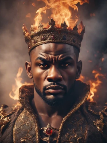 king crown,king david,warlord,king,king caudata,fire background,content is king,african man,the warrior,kingdom,king arthur,power icon,king lear,biblical narrative characters,twitch icon,fantasy portrait,cent,zion,african american male,black man,Photography,Cinematic