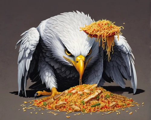 indomie,eagle illustration,chow mein,orzo,feast noodles,lo mein,appetite,fried noodles,yakisoba,mongolian eagle,flying noodles,chinese noodles,fusilli,chowmein,chinese food,kabsa,nasi goreng,congee,rotini,bird food,Conceptual Art,Daily,Daily 02
