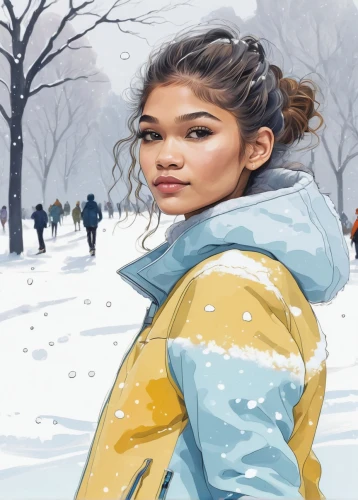winter background,snow drawing,snow scene,in the snow,fashion illustration,parka,fashion vector,winter clothes,girl walking away,winter clothing,ice skating,coat color,fridays for future,world digital painting,snowy,snow landscape,fashion sketch,digital painting,girl drawing,the snow queen,Illustration,Paper based,Paper Based 03