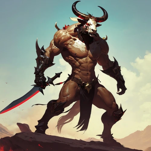 minotaur,splitting maul,oryx,barbarian,dane axe,warlord,leopard's bane,orc,warrior and orc,massively multiplayer online role-playing game,brute,fantasy warrior,tribal bull,game illustration,bronze horseman,butcher ax,goki,bison,bull,maul,Conceptual Art,Fantasy,Fantasy 06