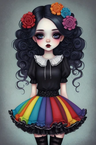 gothic fashion,gothic dress,doll dress,gothic woman,rainbow rose,painter doll,fashion doll,rag doll,goth woman,tulle,gothic style,tumbling doll,dress doll,cloth doll,girl doll,overskirt,crinoline,artist doll,goth like,fashion dolls,Illustration,Abstract Fantasy,Abstract Fantasy 02