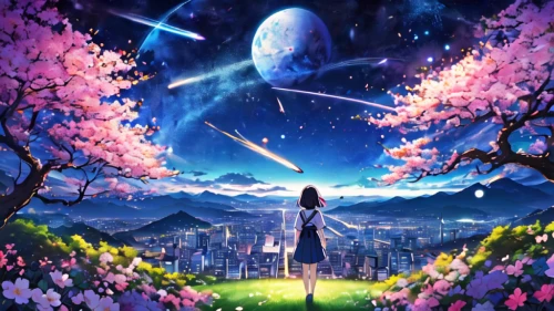 moon and star background,cosmos wind,starry sky,fairy galaxy,universe,dream world,cosmos,astronomer,falling stars,star sky,space art,astronomy,astronomical,cosmos field,celestial event,tobacco the last starry sky,earth rise,japanese sakura background,star winds,sakura background,Illustration,Japanese style,Japanese Style 04