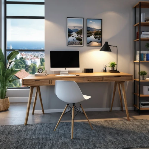 wooden desk,blur office background,modern decor,modern room,office desk,writing desk,desk,modern office,shared apartment,computer desk,apartment,search interior solutions,contemporary decor,furnished office,danish furniture,working space,3d rendering,apartment lounge,home interior,secretary desk,Photography,General,Realistic